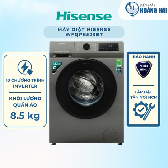 WFQP8523BT Máy giặt Hisense Inverter 8.5 kg WFQP8523BT, Inverter Pro, Giặt Hơi Nước Pure Steam - Ảnh 1