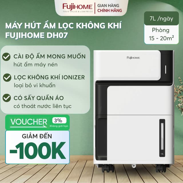Máy hút ẩm lọc không khí 7 Lít FUJIHOME DH07 sấy quần áo cài độ ẩm tiết kiệm điện bằng máy nén 7L - Ảnh 9