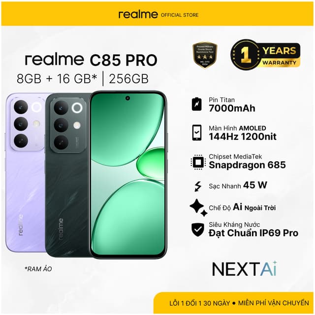 Điện thoại realme C85 Pro 8GB|256GB màn hình AMOLED 6.8 inch 120Hz, Snapdragon 685, pin 7000mAh, sạc nhanh 45W - Ảnh 10