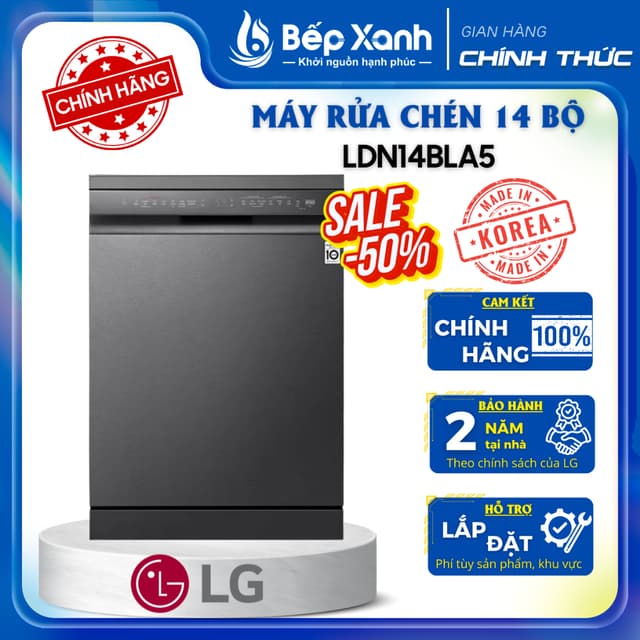 [NEW 2024] Máy rửa chén độc lập LG LDN14BLA5 - 14 bộ - Tự động hé cửa - Ảnh 1