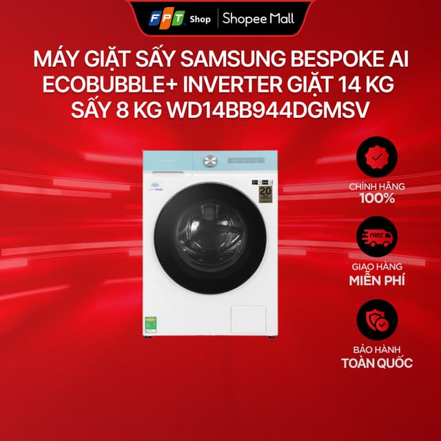 [Chỉ GH tận nơi] Máy giặt sấy Samsung BeSpoke AI Ecobubble+ Inverter giặt 14 kg - sấy 8 kg WD14BB944DGMSV - Ảnh 7