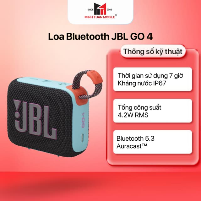 Loa Bluetooth JBL GO 4 âm thanh sống động Khả năng chống nước và pin lâu dài - Ảnh 8