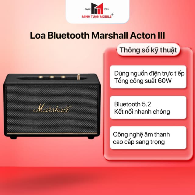 Loa Bluetooth Marshall Acton III Chính hãng Công nghệ âm thanh cao cấp, cân mọi bản nhạc - Ảnh 1