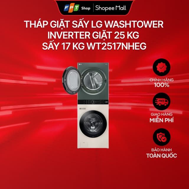 [Chỉ GH tận nơi] Tháp giặt sấy LG WashTower Inverter giặt 25 kg - sấy 17 kg WT2517NHEG - Ảnh 7