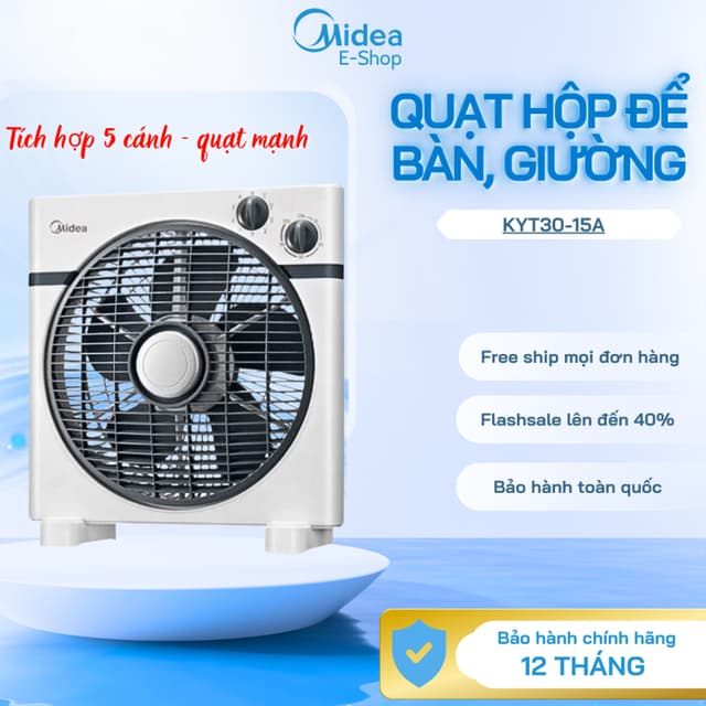 Quạt Để Bàn, Quạt Hộp, Quạt Để Giường 5 Cánh Midea KYT30-15A | Công Suất 40W, Hẹn Giờ, Chính Hãng - Ảnh 7