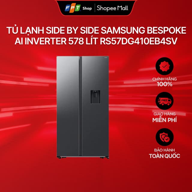 [Chỉ GH tận nơi] Tủ lạnh Side by Side Samsung BeSpoke AI Inverter 578 lít RS57DG410EB4SV - Ảnh 6
