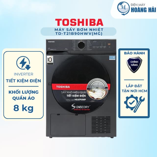 TD-T21B90HWV(MG) | Máy sấy bơm nhiệt Toshiba 8 kg TD-T21B90HWV(MG) - Hàng chính hãng 100% - Ảnh 3