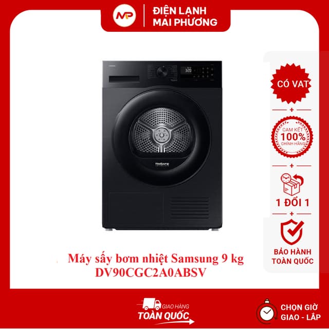 [FREESHIP+LẮP ĐẶT HN]Máy sấy bơm nhiệt Samsung 9 kg DV90CGC2A0ABSV - Bảo hành 2 năm - Ảnh 1