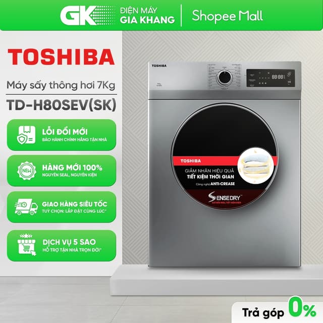 [Shopee - Lắp đặt 0Đ HN HCM] TD-H80SEV(SK) | TD-H80SEV(WK) - Máy Sấy Thông Hơi 7 Kg Toshiba TD-H80SEV - Ảnh 12