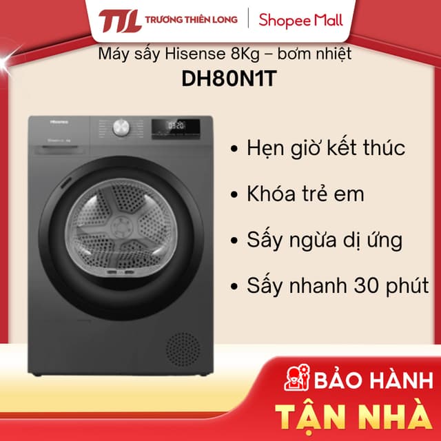 Máy Sấy Hisense DH80N1T 8 Kg – Bơm Nhiệt (Heat Pump) [TOÀN QUỐC] - Ảnh 1