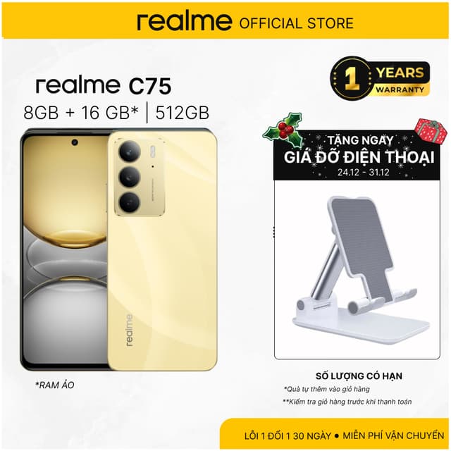 Điện thoại realme C75 RAM 8GB ROM 512GB vàng tia chớp - Ảnh 1