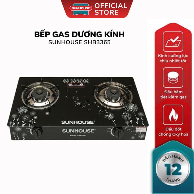 Bếp Gas Đôi Dương Kính Sunhouse SHB3365 - Bảo Hành Chính Hãng 12 Tháng, Kiềng Thép Tráng Men - Ảnh 5