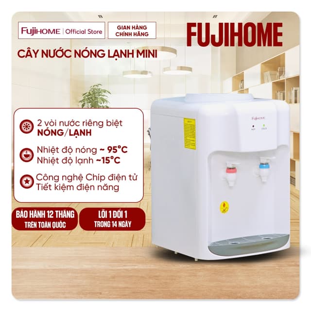 Cây nước nóng lạnh mini để bàn FUJIHOME WD5510E, máy nước uống nóng lạnh 2 vòi an toàn, tự động ngắt tiết kiệm điện - Ảnh 1