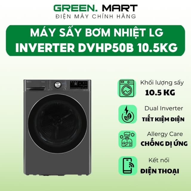 Máy sấy bơm nhiệt LG 10.5 kg DVHP50B | Máy sấy quần áo Lg chống dị ứng công nghệ tiết kiệm điện - Ảnh 10