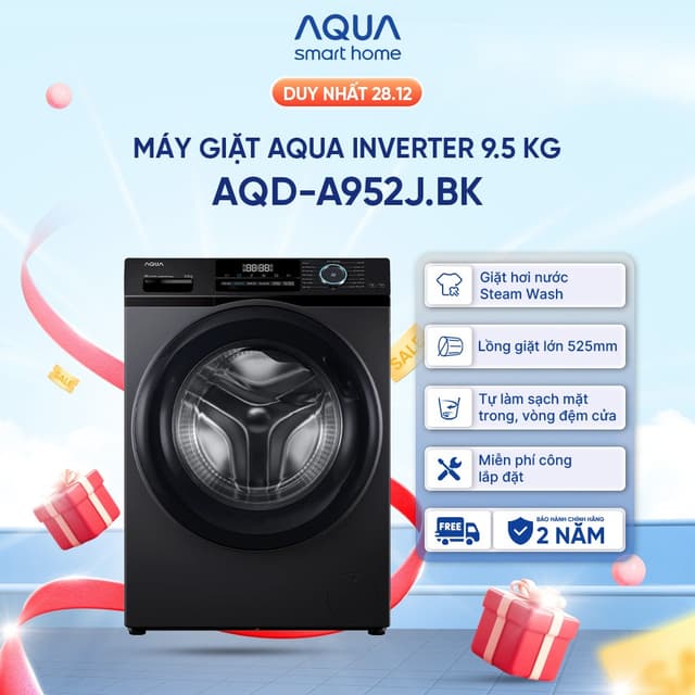 Máy giặt lồng ngang Aqua Inverter 9.5 kg AQD-A952J.BK - Freeship toàn quốc - Ảnh 8