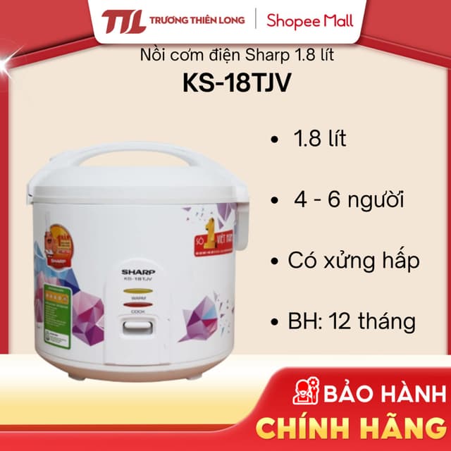 Nồi Cơm Nắp Gài Sharp 1.8 Lít KS-18TJV [FREESHIP HCM] - Ảnh 8