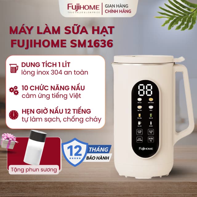 Máy làm sữa hạt đa năng Nhập Khẩu FUJIHOME SM1636, Máy nấu xay mini 10 chức năng có màn hình cảm ứng - Ảnh 7