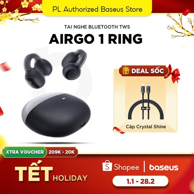 Tai nghe Bluetooth True Wireless Baseus AirGo 1 Ring Open-Ear bluetooth 5.3 nghe nhạc 25h Ergonomic - Ảnh 8