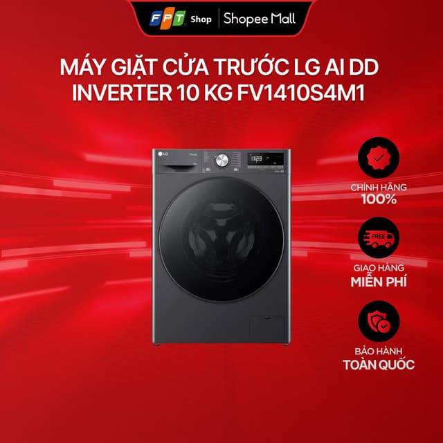 [Miễn phí giao - Không lắp đặt] Máy giặt cửa trước LG AI DD Inverter 10 kg FV1410S4M1 - Ảnh 2