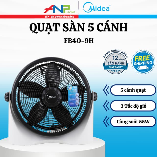 Quạt Hộp Midea 55W FB40-9H – 5 Cánh, 3 Tốc Độ Gió, Hoạt Động Êm, Phù Hợp Phòng Ngủ & Gia Đình - Ảnh 8