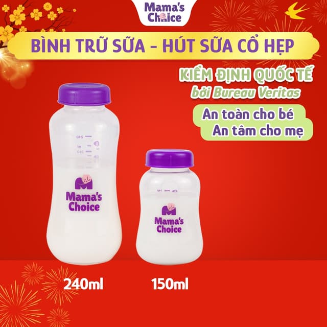 Bình Trữ Sữa Cổ Hẹp Mama's Choice 150ml–240ml, Bình Đựng Sữa Tương Thích Máy Hút Sữa Medela, Unimom, Real Bubee, Ameda - Ảnh 3