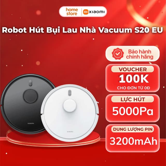 Robot Hút Bụi Lau Nhà Xiaomi Vacuum S20 EU Lực Hút 5000 Pa Chính Hãng - Ảnh 4