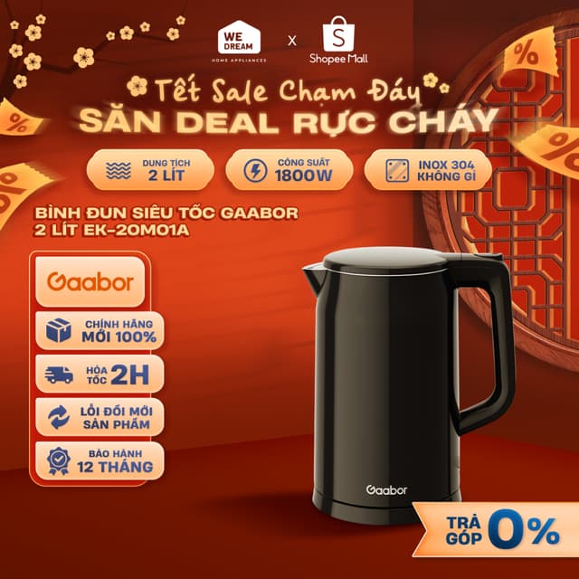 EK-20M01A - Bình Đun Siêu Tốc 2 Lít Gaabor EK-20M01A 1800W Inox 304 - Hàng Chính Hãng, Mới 100% - Ảnh 10