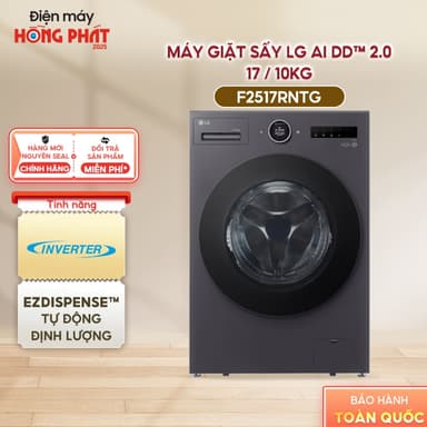 So sánh giá [GIAO TOÀN QUỐC] Máy Giặt Sấy LG Inverter Giặt 17 kg - Sấy 10 Kg F2517RNTG - Sáy Ngưng Tụ - Ứng Dụng LG ThinQ™ rẻ nhất?