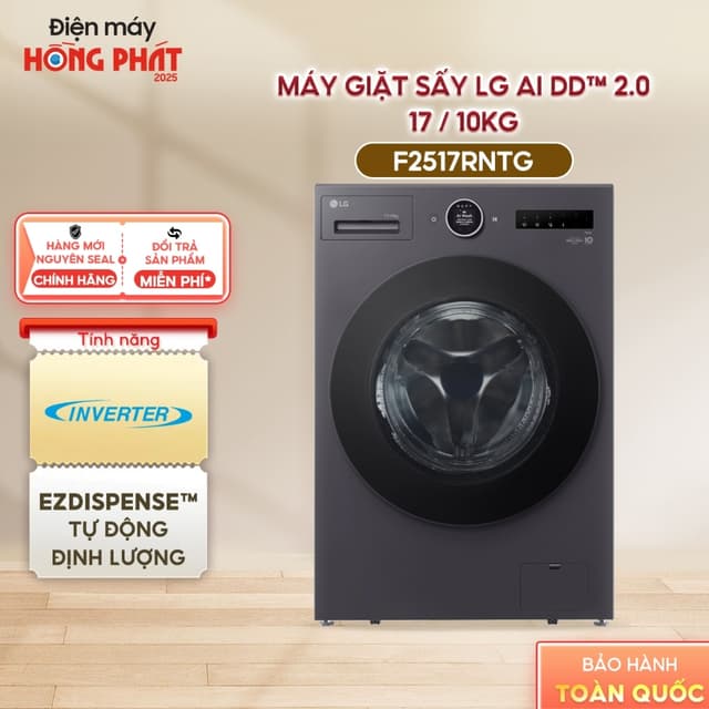[GIAO TOÀN QUỐC] Máy Giặt Sấy LG Inverter Giặt 17 kg - Sấy 10 Kg F2517RNTG - Sáy Ngưng Tụ - Ứng Dụng LG ThinQ™ - Ảnh 12