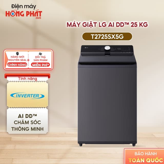 [GIAO TOÀN QUỐC] Máy Giặt LG AI DD Inverter 25 Kg T2725SX5G - Công Nghệ Giặt Hơi Nước Steam - Ảnh 2