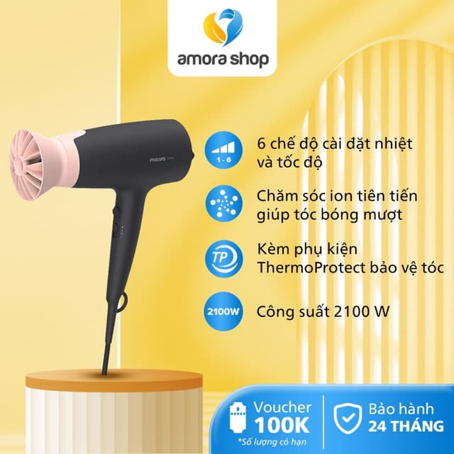 Máy Sấy Tóc PHILIPS BHD350/10, Công Suất 2100W, 6 Chế Độ Sấy, Bảo Hành Chính Hãng 24 Tháng - Ảnh 10