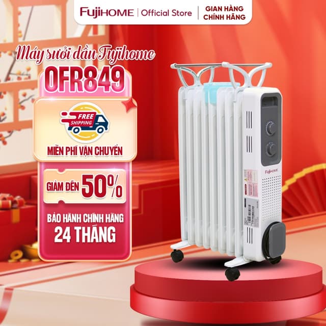 Máy sưởi dầu Nhập Khẩu không khô da 9 thanh FUJIHOME OH849, lò sưởi ấm tự ngắt an toàn không đốt oxy tiết kiệm điện - Ảnh 3