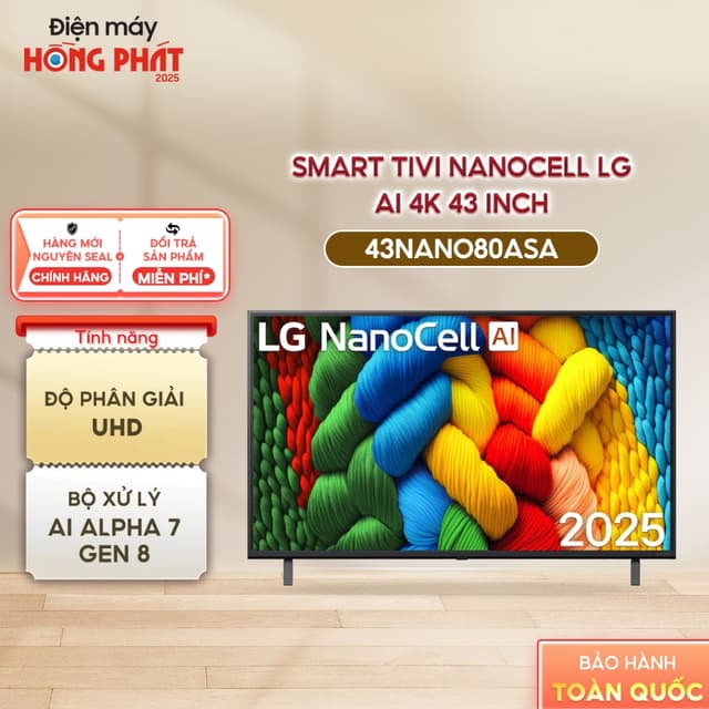 [Giao-Lắp HCM/Cần Thơ] Smart Tivi NanoCell LG AI 4K 43 inch 43NANO80ASA - Nút Bấm AI - Ảnh 3