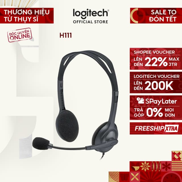 Tai nghe chụp tai Logitech H111 - 1 jack 3.5mm, Mic khử giảm tiếng ồn, âm thanh nổi - Ảnh 12