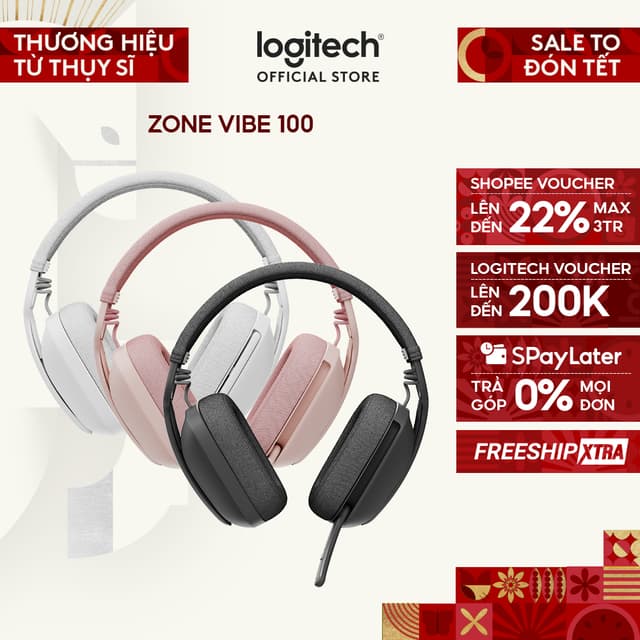 Tai nghe không dây Logitech Zone Vibe 100 - Nhẹ, micrô khử ồn, Bluetooth đa điểm, Google Meet, Zoom - Ảnh 9