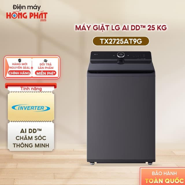 [GIAO TOÀN QUỐC] Máy Giặt LG AI DD™ Inverter 25 Kg TX2725AT9G - Máy Giặt Lồng Đứng Tiết Kiệm Điện - Giặt Hơi Nước - Ảnh 1