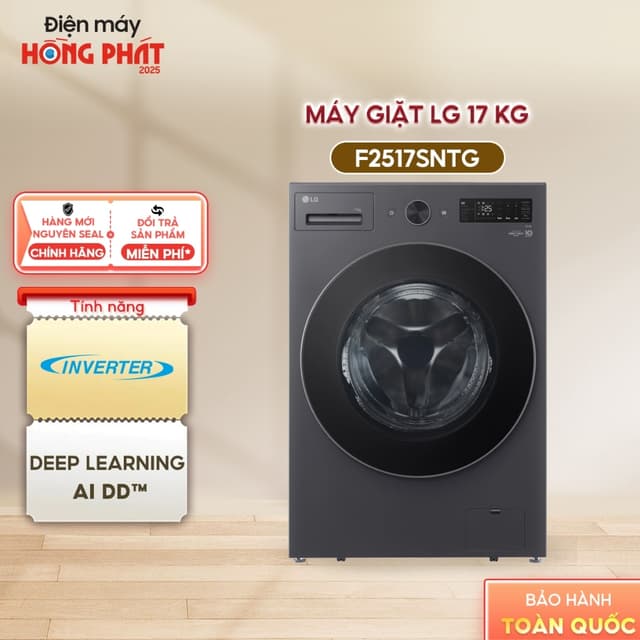 [Giao-Lắp HCM/Cần Thơ] Máy Giặt Lồng Ngang LG AI DD™ Inverter 17 Kg F2517SNTG Màu Đen - Ảnh 6