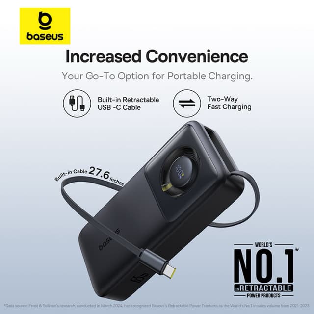 Pin sạc dự phòng Polymer 20000mAh Type C PD 65W Chính Hãng Baseus Free2Pull PPLSC01-20 kèm cáp Type C - Ảnh 1