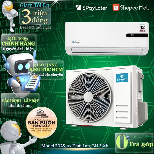 Máy lạnh Casper Inverter 1 HP GC-09IB36 model 2025, sx Thái Lan, tiết kiệm điện - Ảnh 6