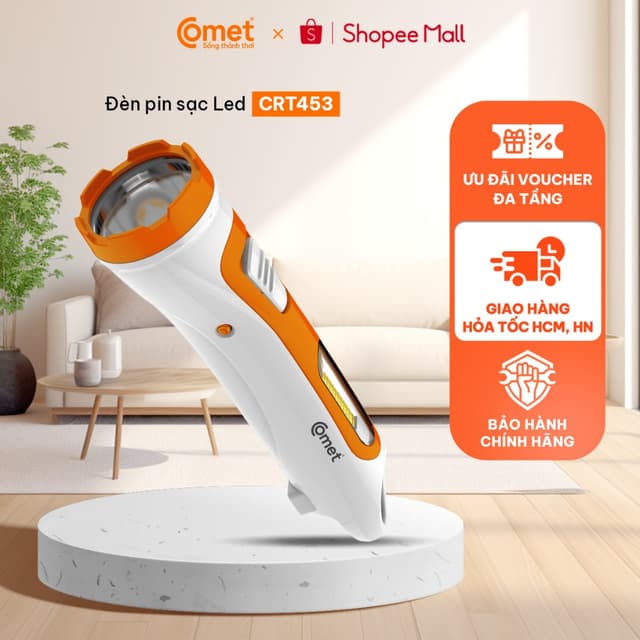 [Vào LIVE - Hỏa tốc HCM + HN]  Đèn Pin cầm tay Comet  CRT453 Đa Năng  Sạc Tích Điện LED siêu sáng 2W - Ảnh 2