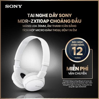 So sánh giá Tai nghe dây Sony MDR-ZX110AP choàng đầu, màng loa 30mm, âm thanh cân bằng, tích hợp micro đàm thoại, đệm tai êm rẻ nhất?