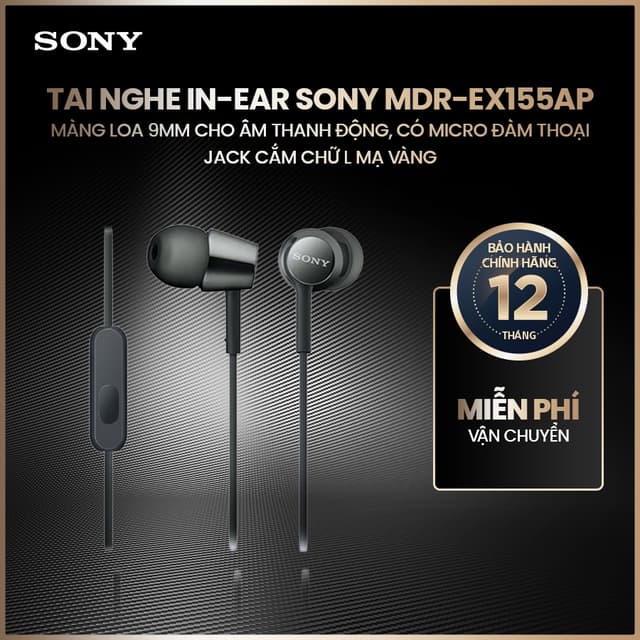 Tai nghe có dây in-ear Sony MDR-EX155AP màng loa 9mm cho âm thanh động, có micro đàm thoại, jack cắm chữ L mạ vàng - Ảnh 12