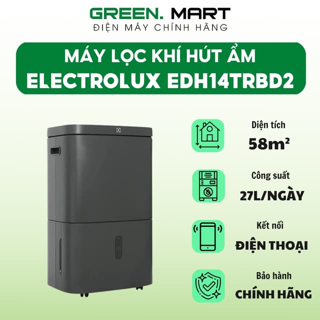 Máy lọc không khí hút ẩm Electrolux EDH14TRBD2 58m | Máy lọc khí hút ẩm công suất 27L/ngày - Ảnh 11