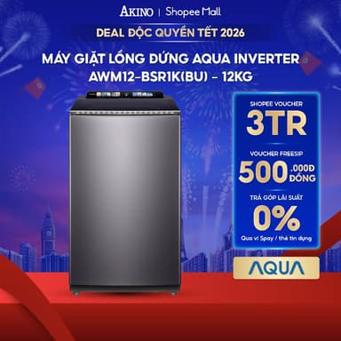 So sánh giá Máy giặt Lồng Đứng Aqua Inverter 12 kg AWM12-BSR1K(BU) - Hàng Chính Hãng rẻ nhất?