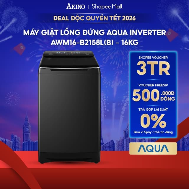 Máy giặt Lồng Đứng  Aqua Inverter 16 kg AWM16-B2158L(B) - Hàng Chính Hãng - Ảnh 2