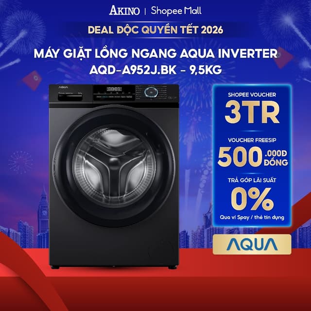 Máy giặt Lồng Ngang Aqua Inverter 9.5 kg AQD-A952J.BK - Hàng Chính Hãng - Ảnh 6