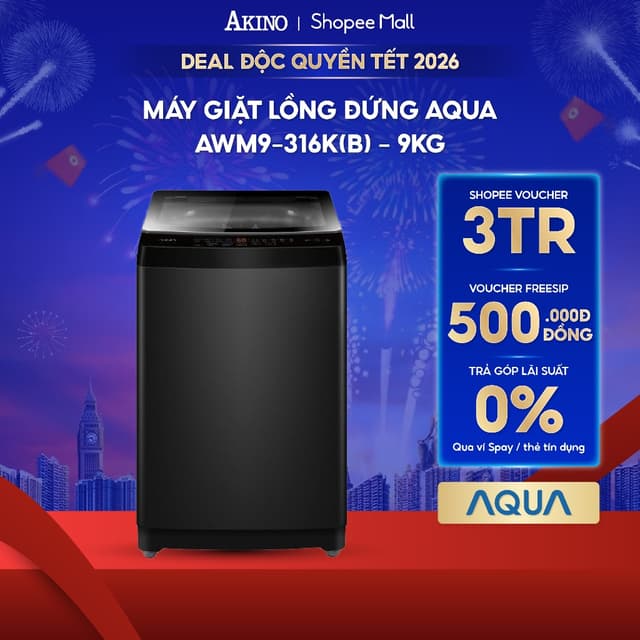 Máy giặt Lồng Đứng Aqua 9 kg AWM9-316K(B) - Bảo hành chính hãng - Ảnh 9