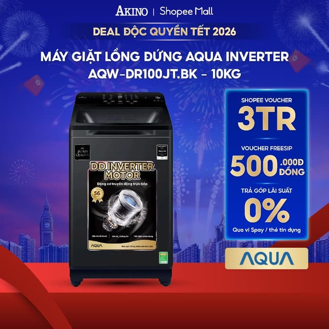Máy giặt Lồng Đứng Aqua Inverter 10 kg AQW-DR100JT.BK - Hàng Chính Hãng - Ảnh 12
