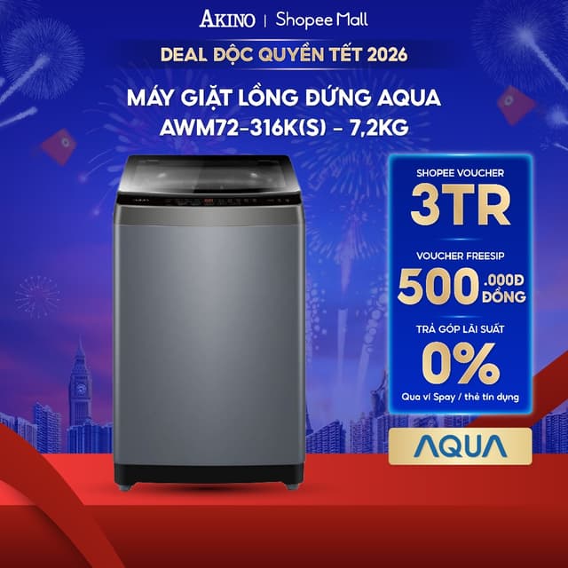 Máy giặt Lồng Đứng Aqua 7.2 kg AWM72-316K(S) - Bảo hành chính hãng - Ảnh 7
