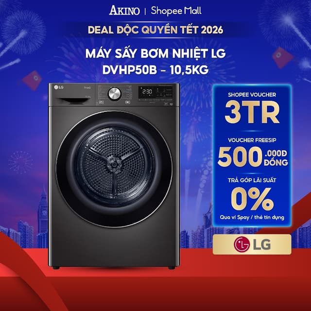 Máy sấy Lồng Ngang bơm nhiệt LG 10.5 kg DVHP50B - Hàng Chính Hãng - Ảnh 11
